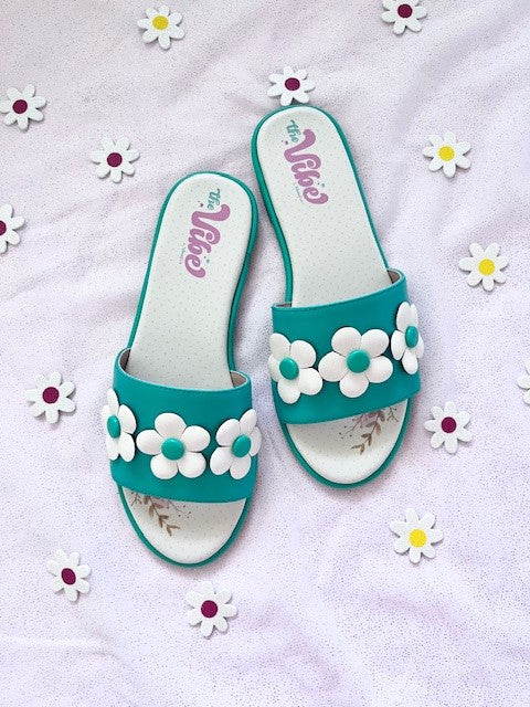 The Vibe is Flower Power In Aqua with Pearl White Flowers