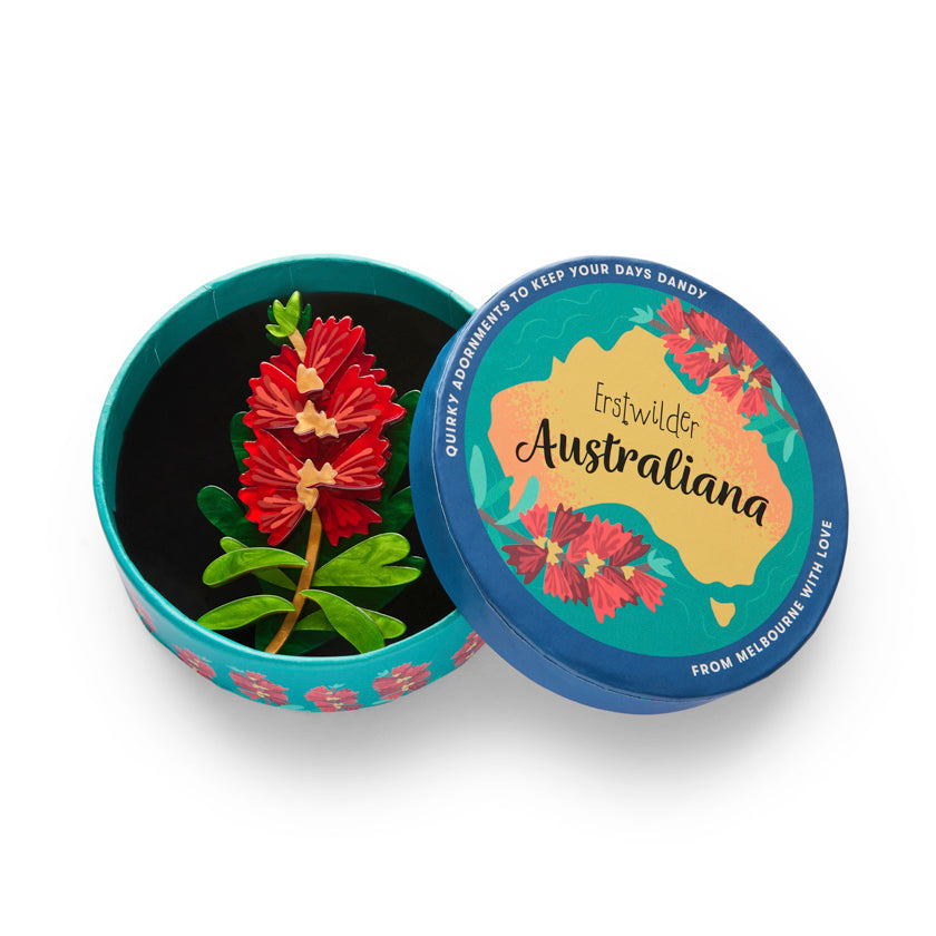 Erstwilder Australiana Crimson Bottlebursh Brooch