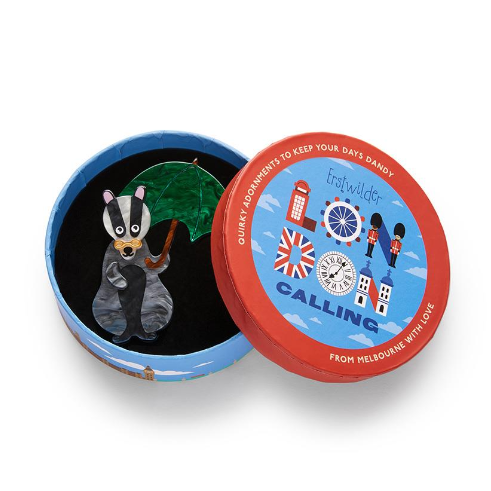Erstwilder London Calling Bill the Badger Brooch