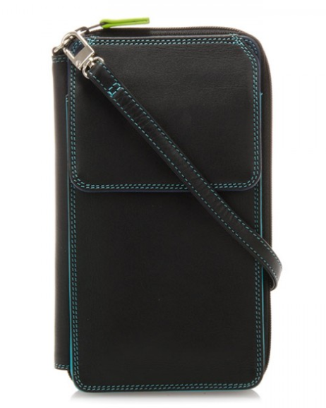 Mywalit Zip Round Multi Purse with Shoulder Strap Black
