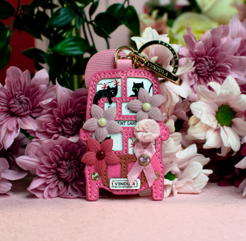 Vendula Pink Ribbon Foundation London Cats and Corgis Floral Pink Bus Key Charm