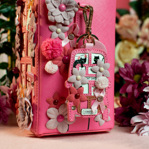 Vendula Pink Ribbon Foundation London Cats and Corgis Floral Pink Bus Key Charm