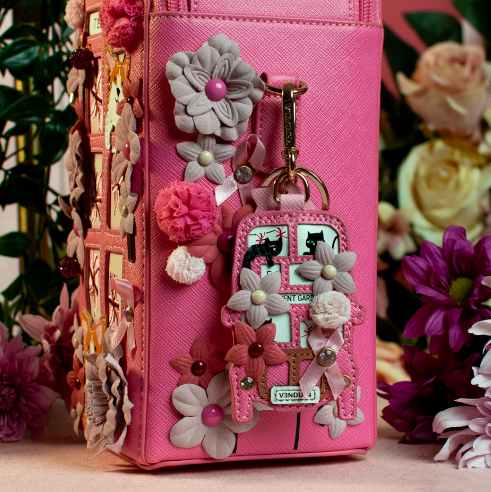 Vendula Pink Ribbon Foundation London Cats and Corgis Floral Pink Bus Key Charm