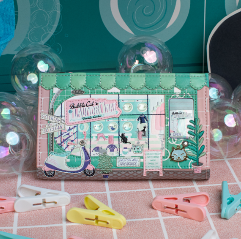 Vendula Bubble Cats Laundromat Compact Folding Wallet