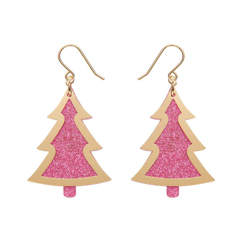 Erstwilder Merry Kitschmas Pink Gold Christmas Tree Drop Earrings