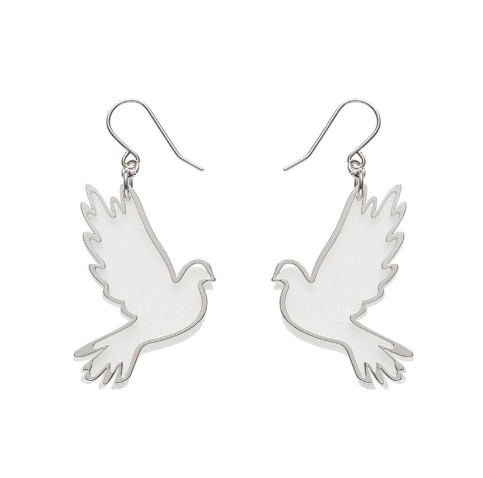 Erstwilder Merry Kitschmas White Silver Dove Drop Earrings