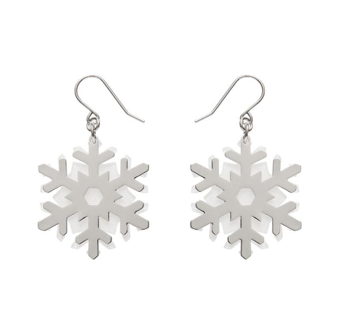 Erstwilder Merry Kitschmas White Silver Snowflake Drop Earrings