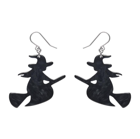 Erstwilder Megan Roy Haunted at Heart Flying Witch Drop Earrings Black
