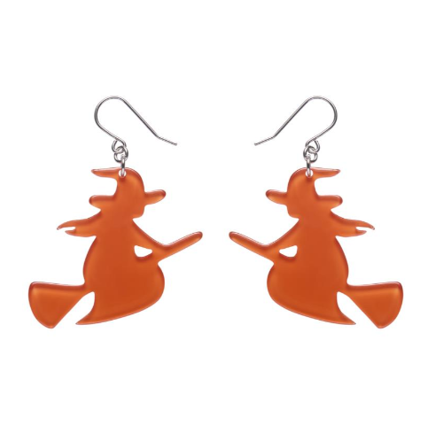 Erstwilder Megan Roy Haunted at Heart Flying Witch Drop Earrings Orange