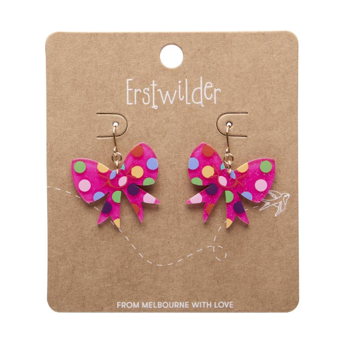 Erstwilder A Day at the Fair Polka Dot Bow Drop Earrings Pink