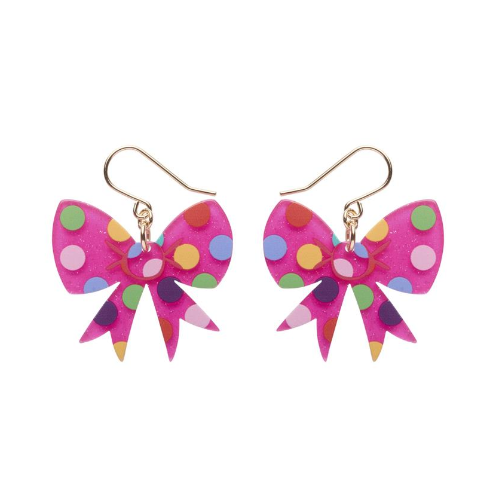 Erstwilder A Day at the Fair Polka Dot Bow Drop Earrings Pink