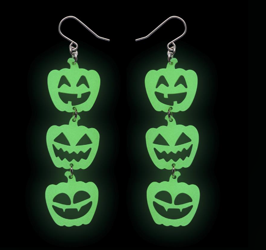 Erstwilder Megan Roy Haunted at Heart Halloween Pumpkins Drop Earrings Glow