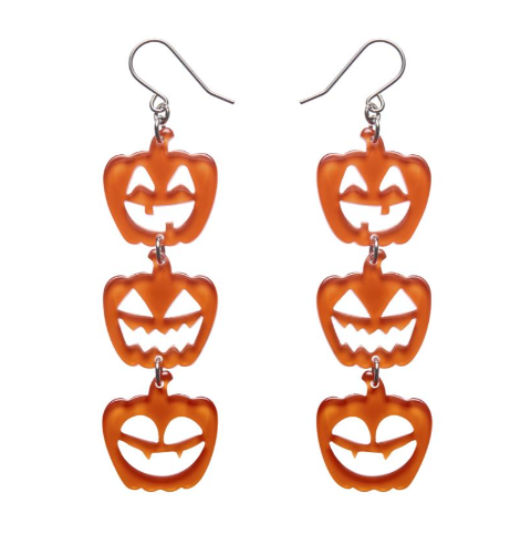 Erstwilder Megan Roy Haunted at Heart Halloween Pumpkins Drop Earrings Orange