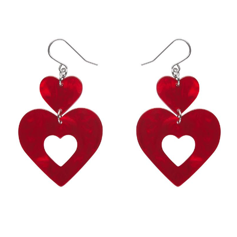 Erstwilder Valentine Double Heart Ripple Drop Earrings Red