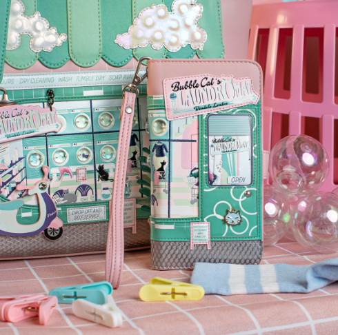 Vendula Bubble Cats Laundromat Universal Flip Phone Wallet
