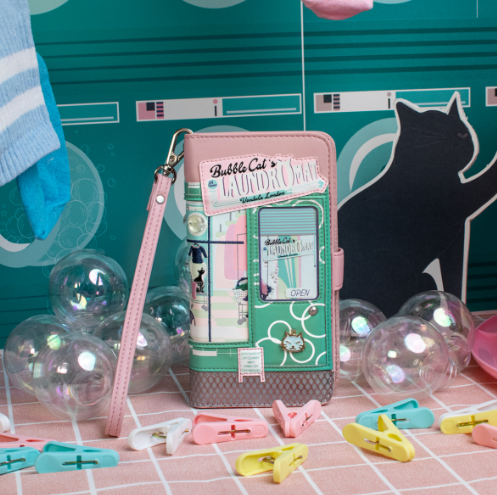 Vendula Bubble Cats Laundromat Universal Flip Phone Wallet