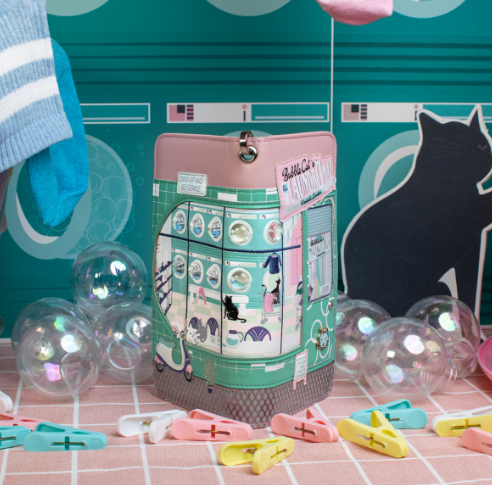 Vendula Bubble Cats Laundromat Universal Flip Phone Wallet