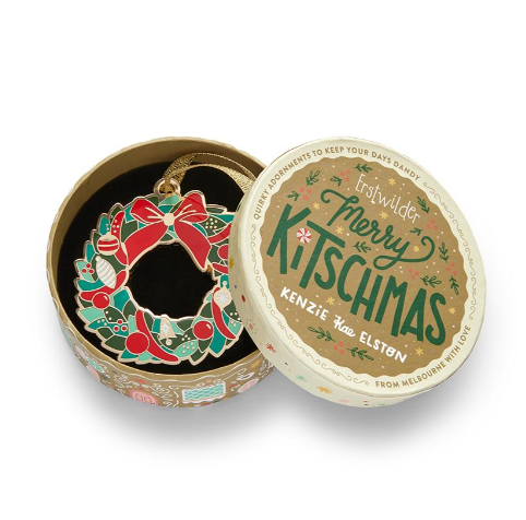 Erstwilder Merry Kitschmas Evergreen Wreath Enamel Tree Ornament