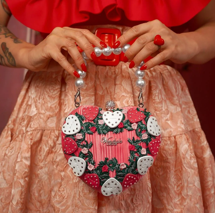 Vendula Pink Flower Shop Heart Evening Bag Shoe Fun