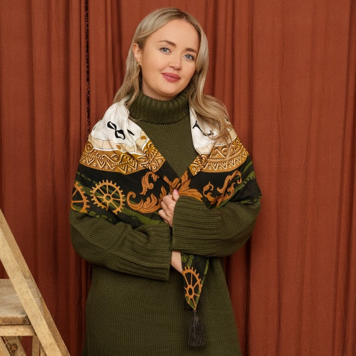 Vendula Tick Tock Clock Large Satin Square Scarf
