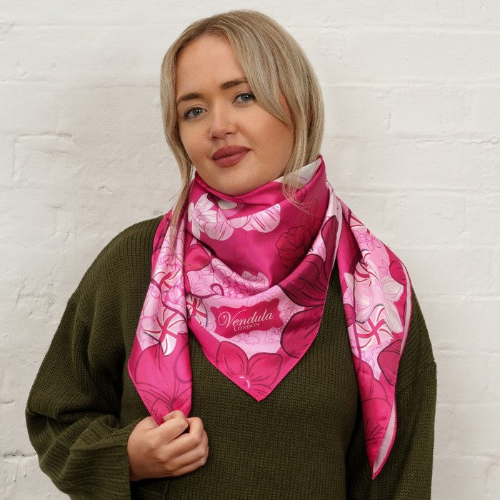Vendula Pink Ribbon Large Satin Square Scarf