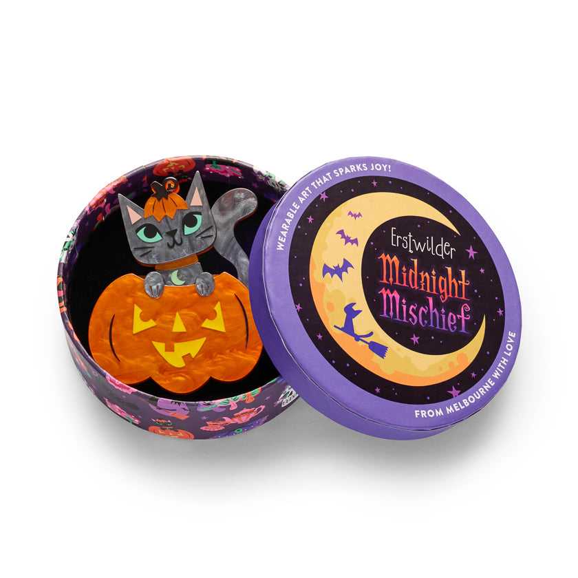 Erstwilder Midnight Mischief Cat O Lantern Brooch