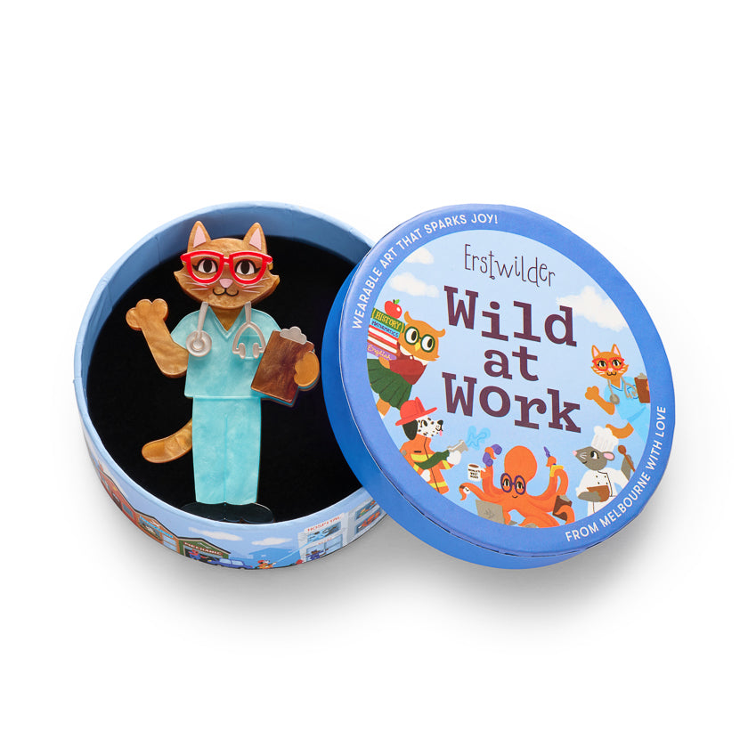 Erstwilder Wild at Work Whiskers M.D. Brooch