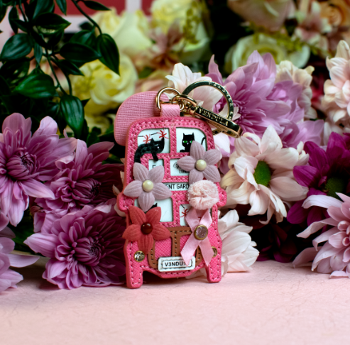 Vendula Pink Ribbon Foundation London Cats and Corgis Floral Pink Bus Key Charm