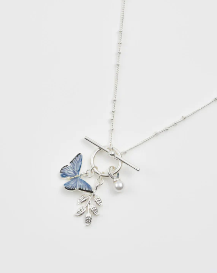 Fable England Silver Butterfly Blue Necklace