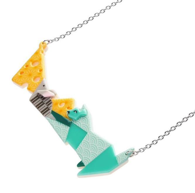 Erstwilder Origami Cat and Mouse Necklace