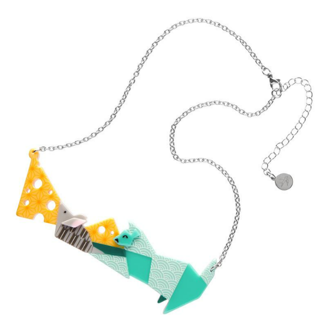 Erstwilder Origami Cat and Mouse Necklace
