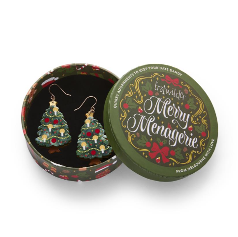 Erstwilder Merry Menagerie Christmas Tree Centre Piece Drop Earrings