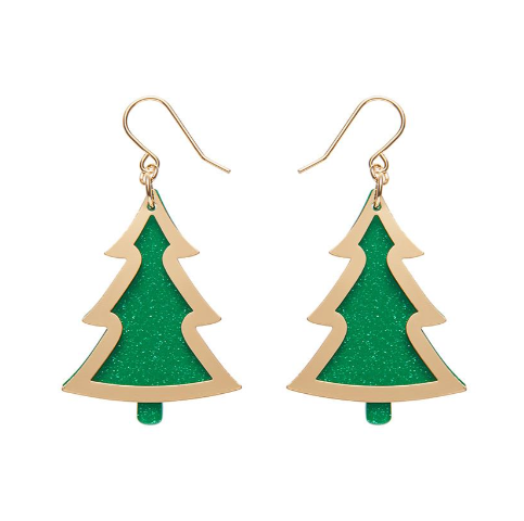 Erstwilder Merry Kitschmas Green Gold Christmas Tree Drop Earrings
