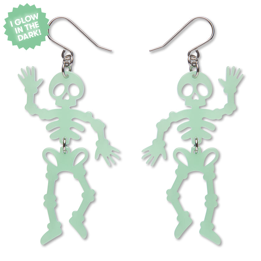 Erstwilder Midnight Mischief Dancing Skeletons Glow in the Dark Drop Earrings