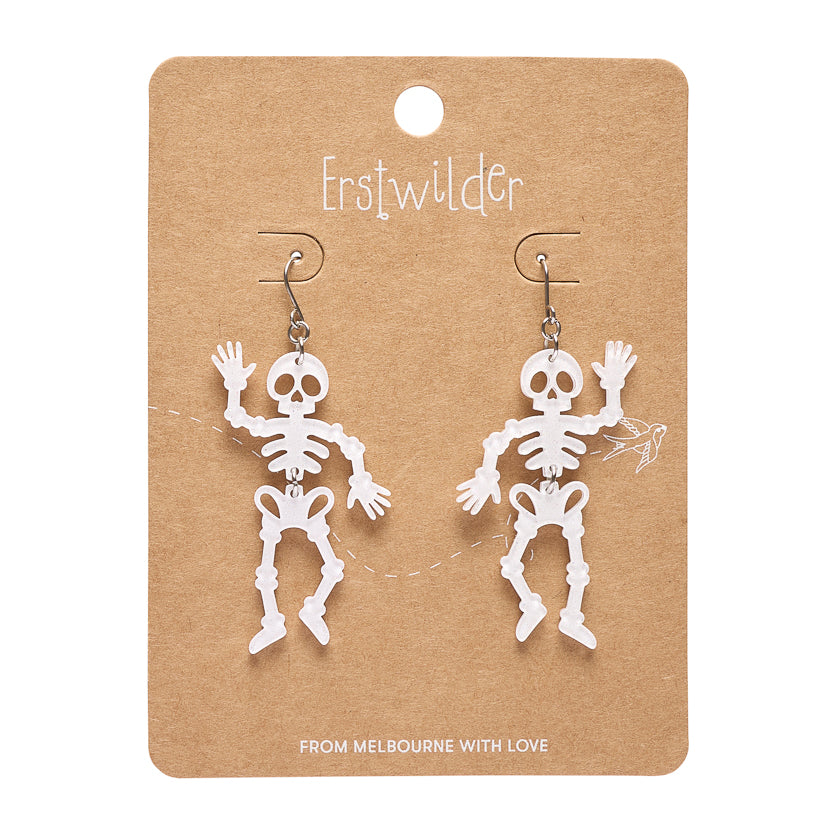 Erstwilder Midnight Mischief Dancing Skeletons White Drop Earrings