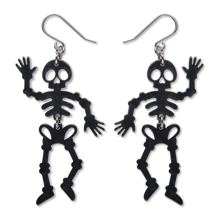 Erstwilder Midnight Mischief Dancing Skeletons Black Drop Earrings