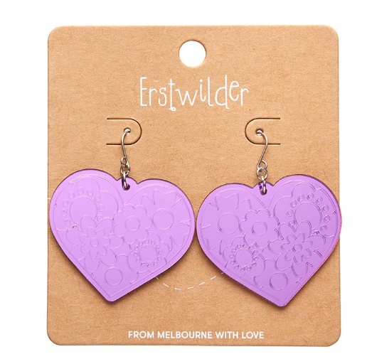 Erstwilder Spellbound Purple Love Heart Mirror Drop Earrings