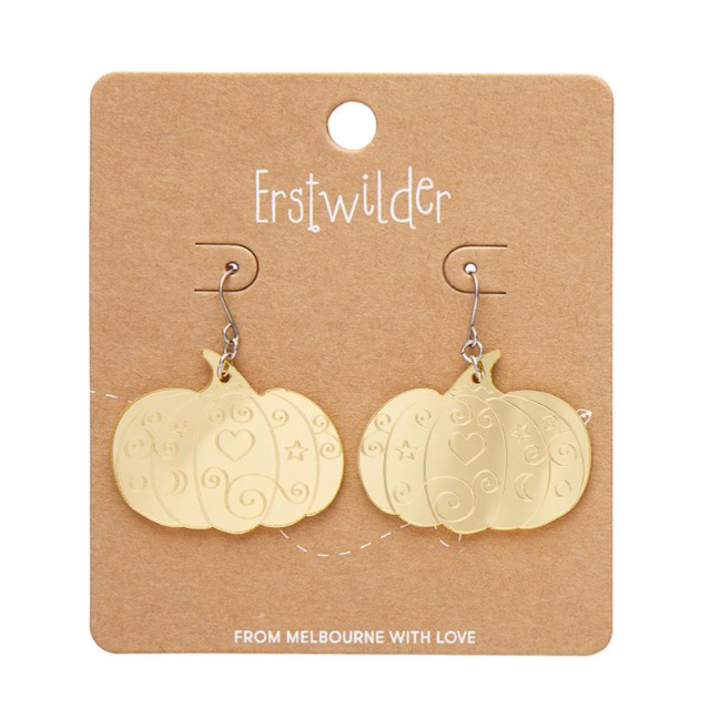 Erstwilder Spellbound Gold Pumpkin Magic Mirror Drop Earrings
