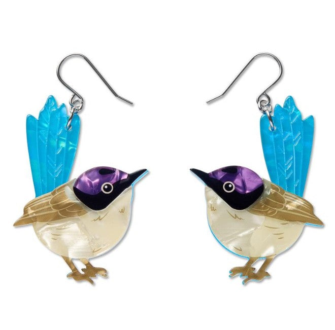 Erstwilder The Rarest Kind Purple Crowned Fairy Wren Drop Earrings