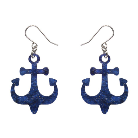 Erstwilder Great Barrier Reef Ship Anchor Drop Earrings Navy