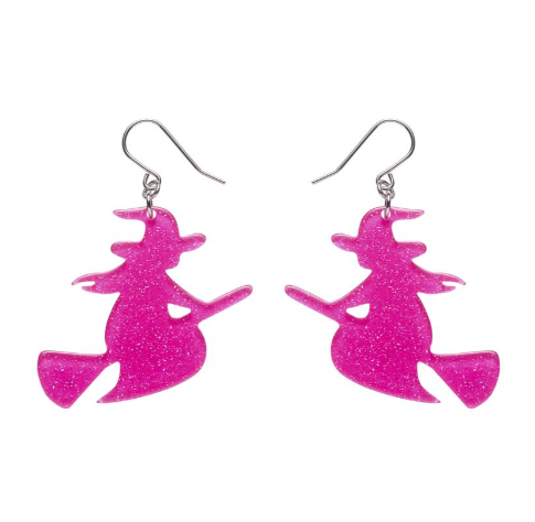 Erstwilder Megan Roy Haunted at Heart Flying Witch Drop Earrings Pink