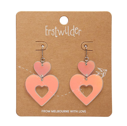 Erstwilder Valentine Double Heart Ripple Drop Earrings Iridescent