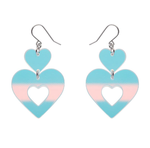 Erstwilder Valentine Double Heart Ripple Drop Earrings Iridescent