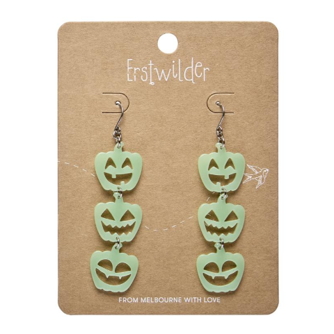 Erstwilder Megan Roy Haunted at Heart Halloween Pumpkins Drop Earrings Glow