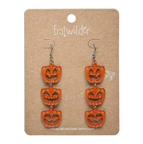 Erstwilder Megan Roy Haunted at Heart Halloween Pumpkins Drop Earrings Orange