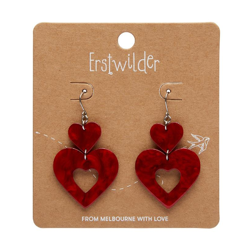 Erstwilder Valentine Double Heart Ripple Drop Earrings Red
