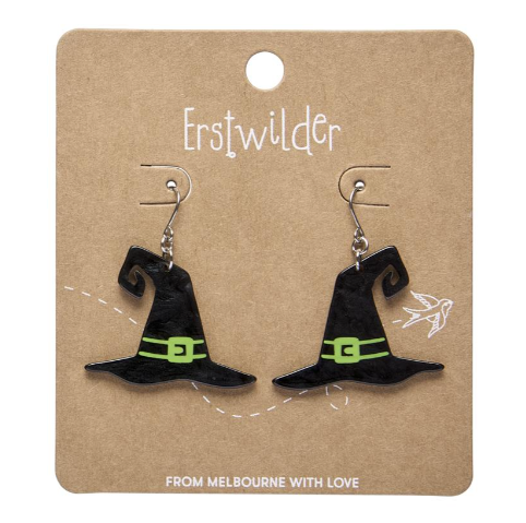 Erstwilder Megan Roy Haunted at Heart Witches Hat Drop Earrings Black