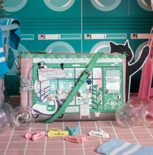 Vendula Bubble Cats Laundromat Kate Pouch Bag