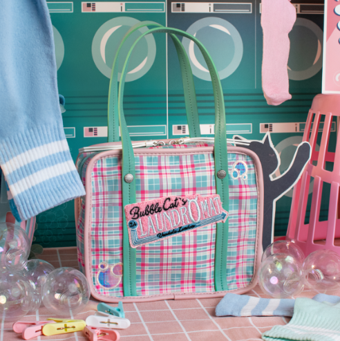 Vendula Bubble Cats Laundromat Mini Laundry Bag