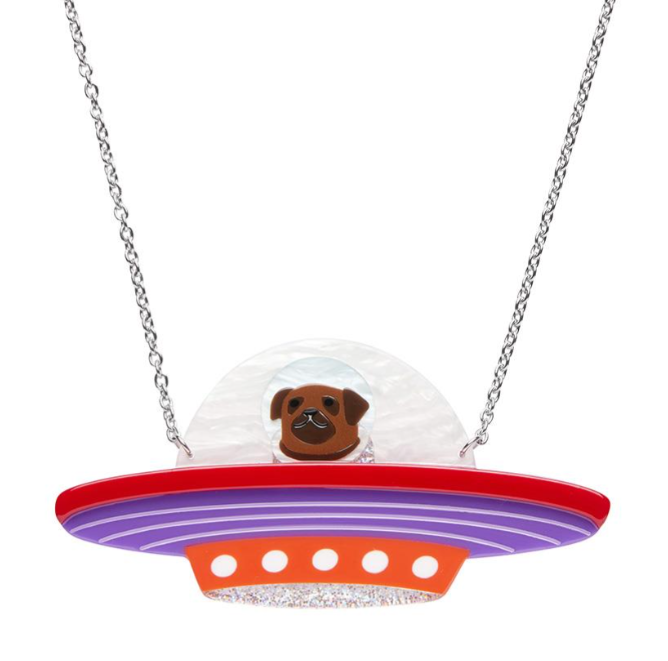 Erstwilder Mission to the Moon Pug Encounters Necklace